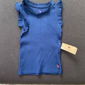 Pink Chicken Organic Ruffle Ribbed Top in Estate Blue size 3y- New with Tags